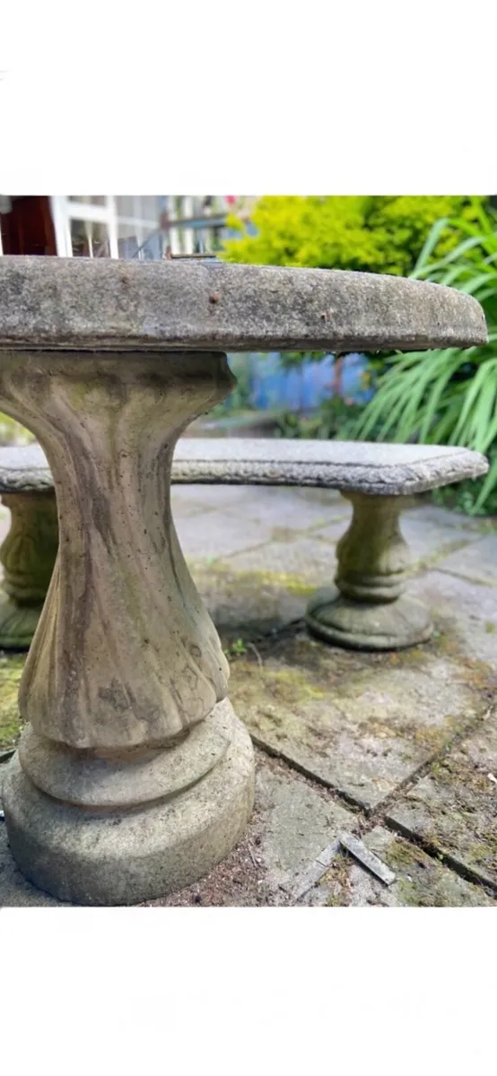Old Stone Table & Curved Bench - Image 3