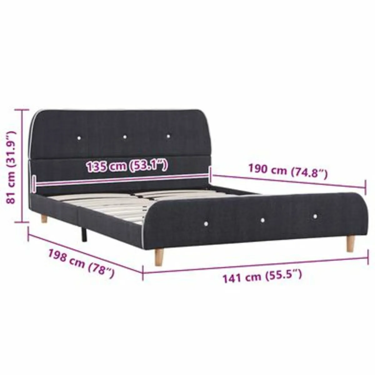 Bed Frame without Mattress Dark Grey Fabric 135x19 - Image 2