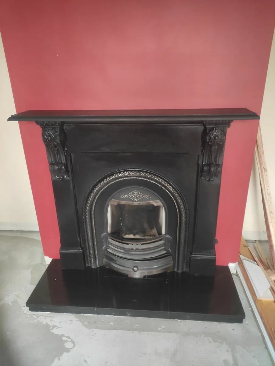 Black Cast Iron Fireplace with Granite Hearth - Image 1