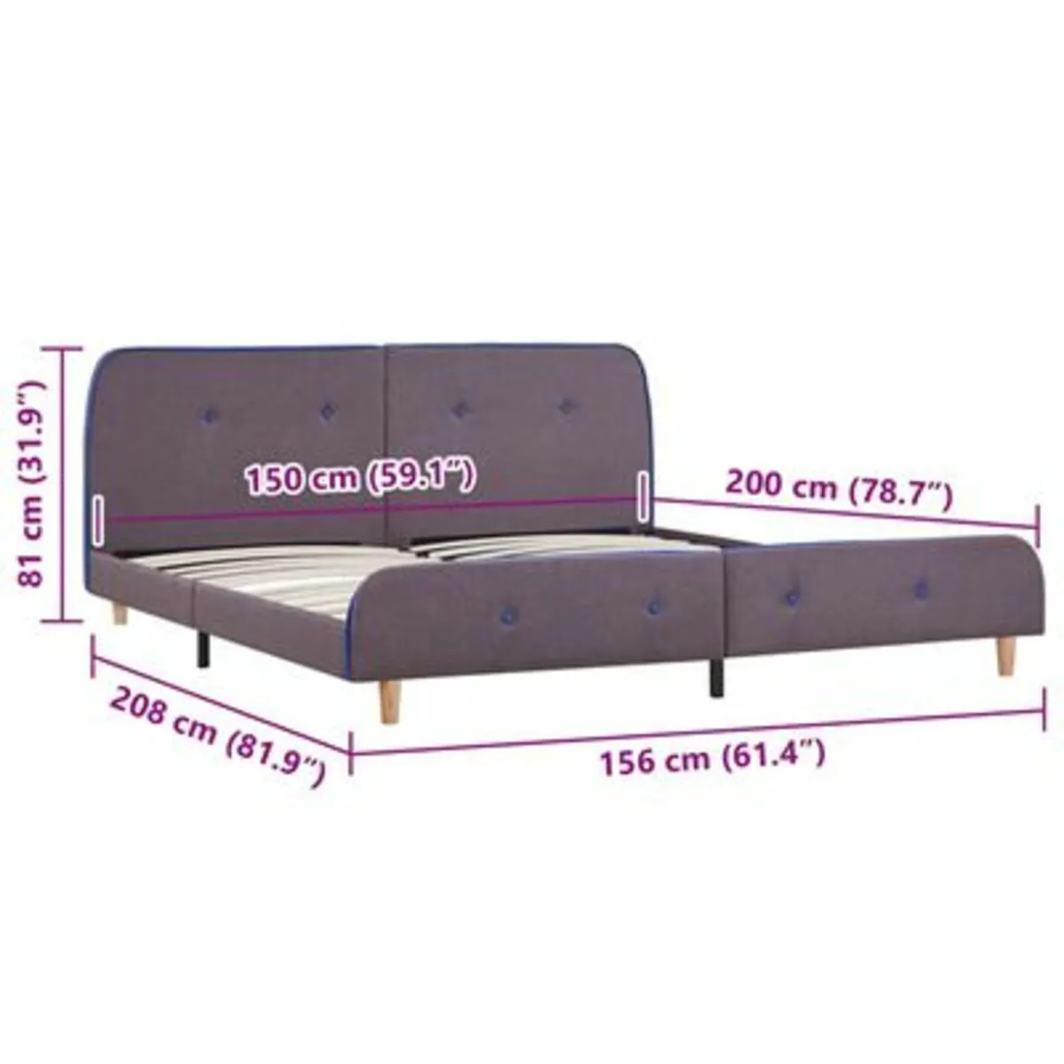 Bed Frame without Mattress Taupe Fabric 150x200 cm - Image 2