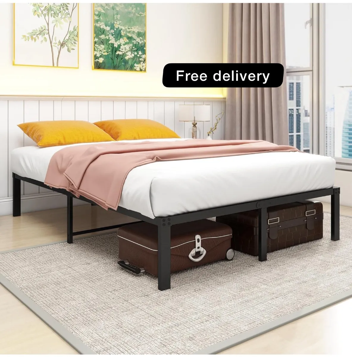 36 cm 4ft6 Double Metal Platform Bed Frames - Image 1