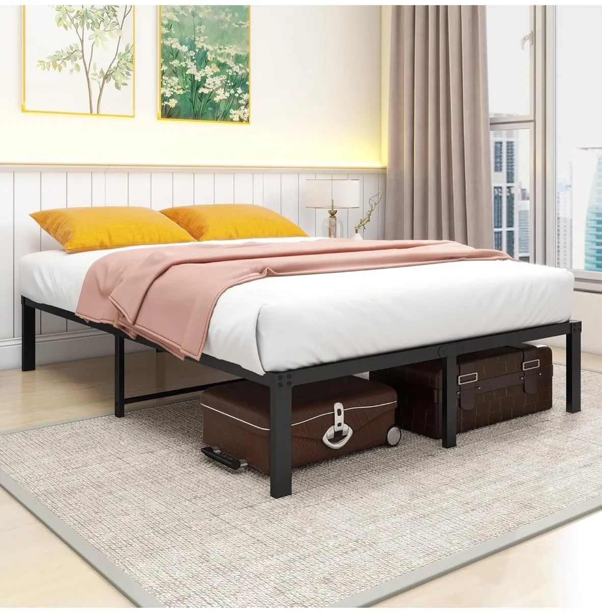 36 cm 4ft6 Double Metal Platform Bed Frames - Image 1