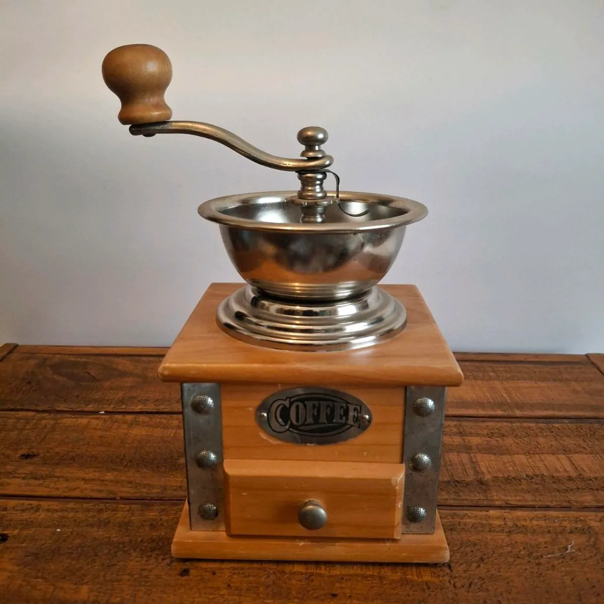 Pine & Chrome Coffee Mill - Image 1
