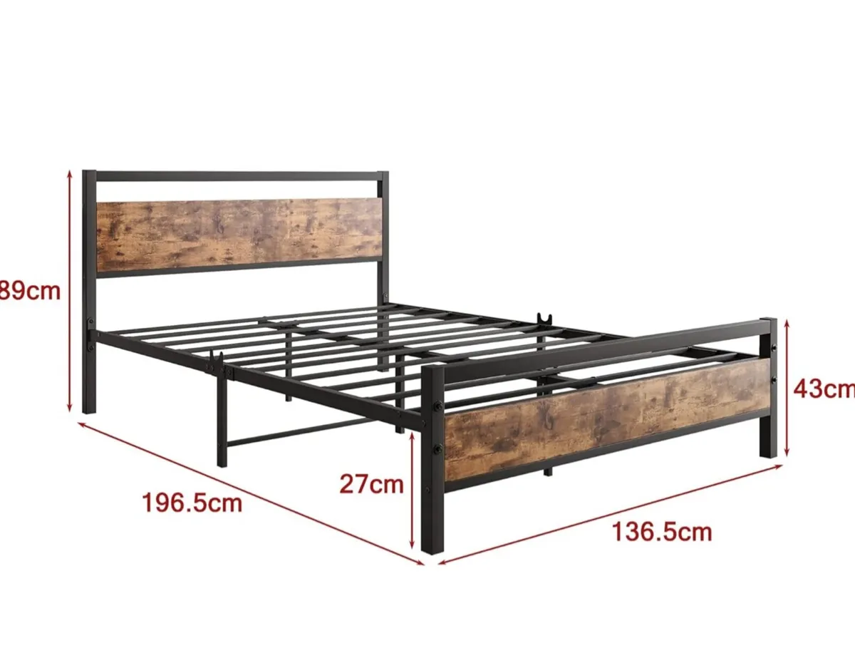 Double Bed Frames with Wood Headboard,Heavy Duty - Image 2