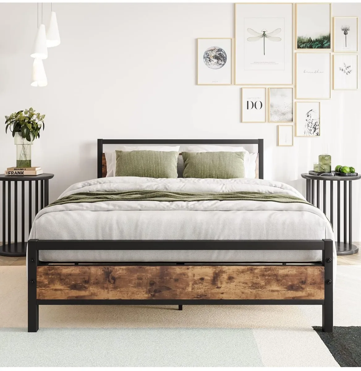 Double Bed Frames with Wood Headboard,Heavy Duty - Image 1