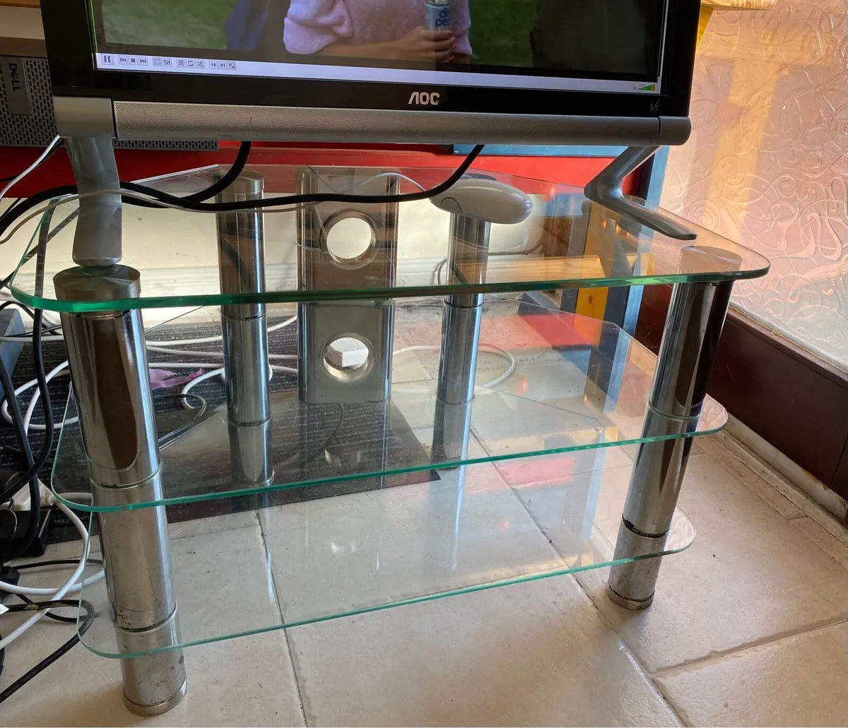 Glass TV Unit Table Stand with Storage Shelves - Image 3