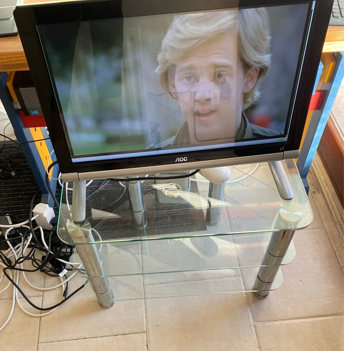 Glass TV Unit Table Stand with Storage Shelves - Image 4