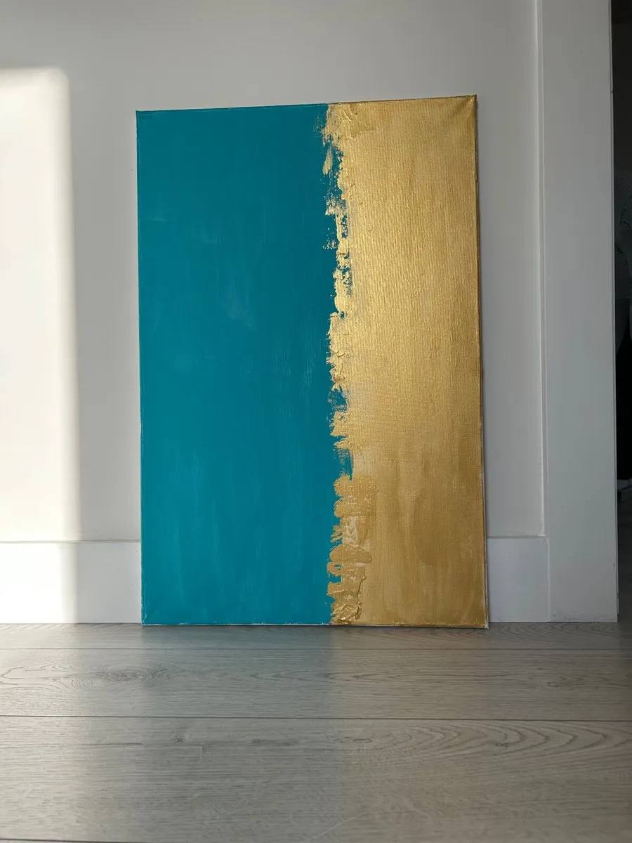 Turquoise and gold abstract painting - Image 1