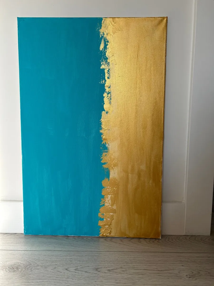Turquoise and gold abstract painting - Image 2