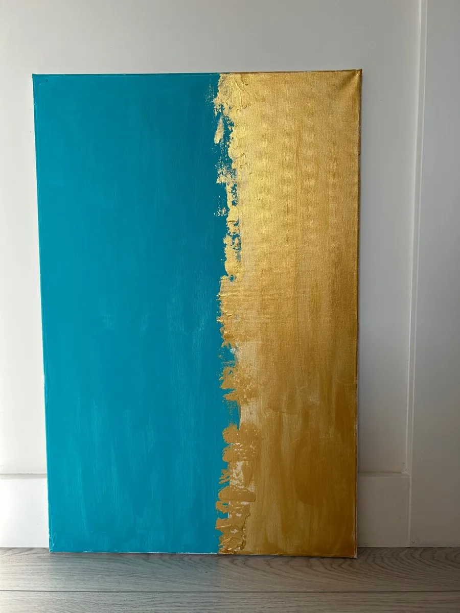 Turquoise and gold abstract painting - Image 3