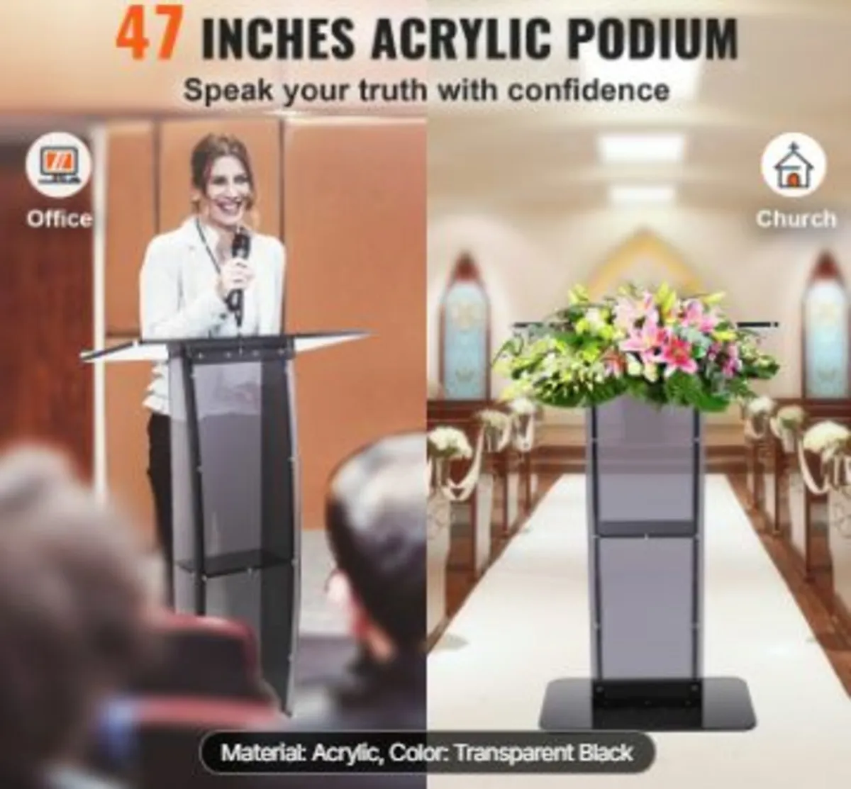 Acrylic Podium, 47" Tall, Acrylic Podium Stand wit - Image 3