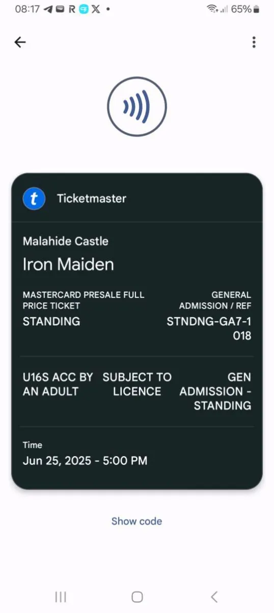 1 × Iron Maiden Ticket for Malahide Castle