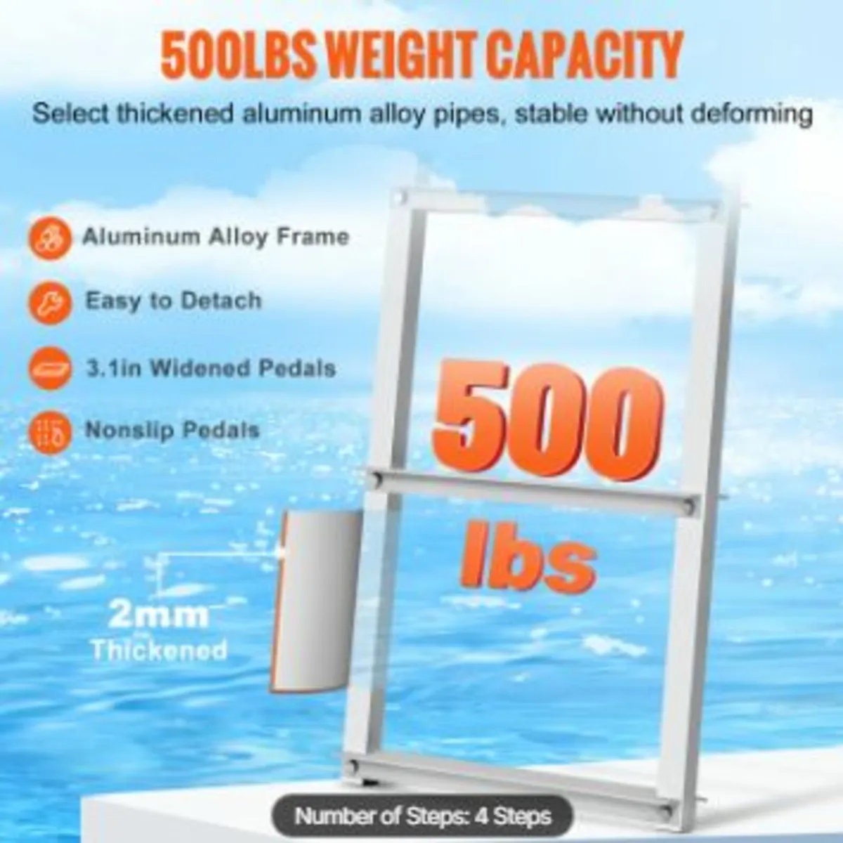 Dock Ladder, Removable 4 Steps, 500 lbs Load - Image 4