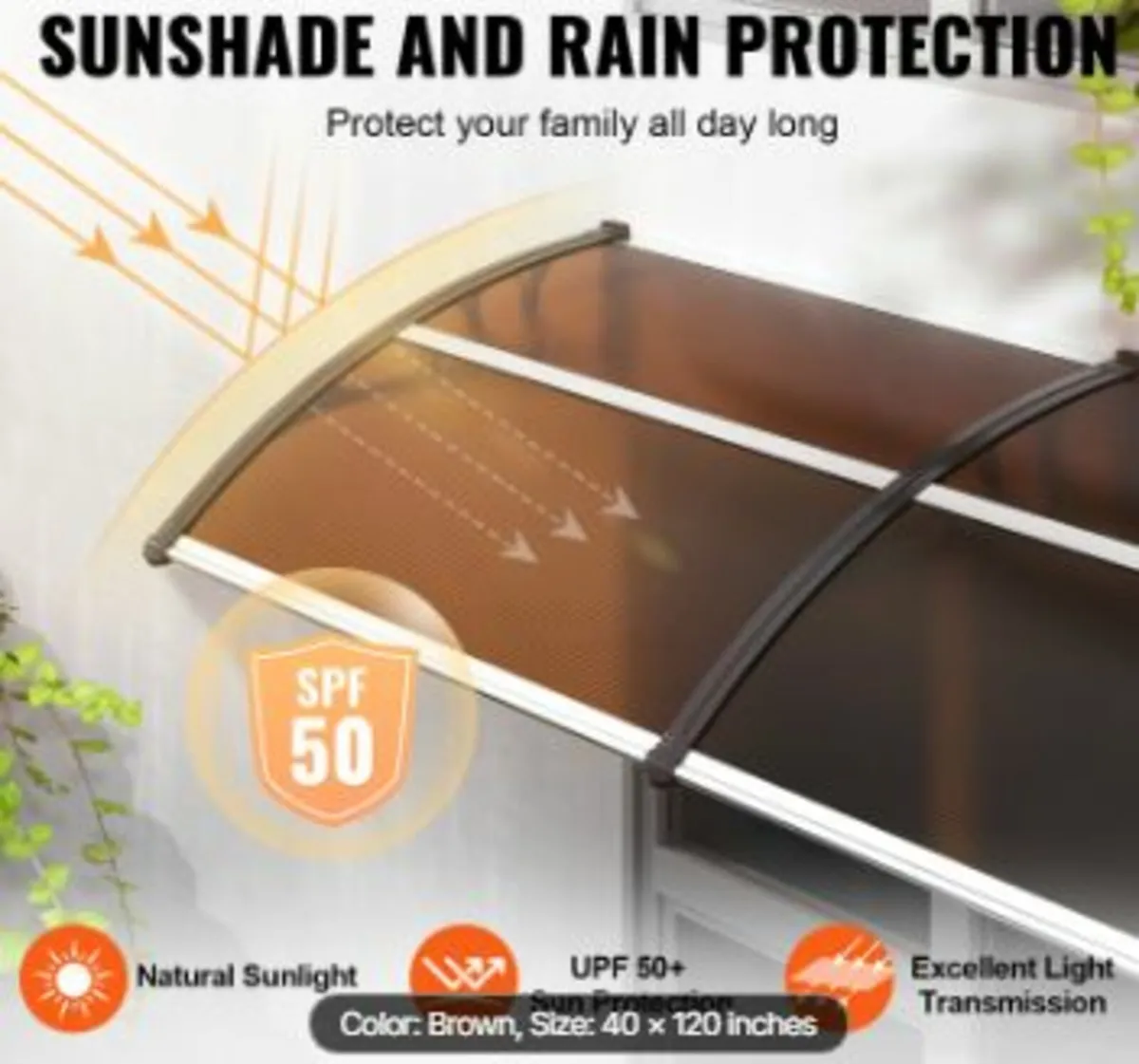 Window Door Awning Canopy 40" x 120", UPF 50+ - Image 2