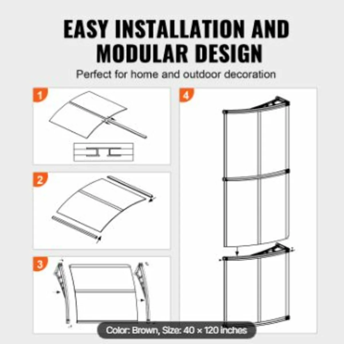 Window Door Awning Canopy 40" x 120", UPF 50+ - Image 3