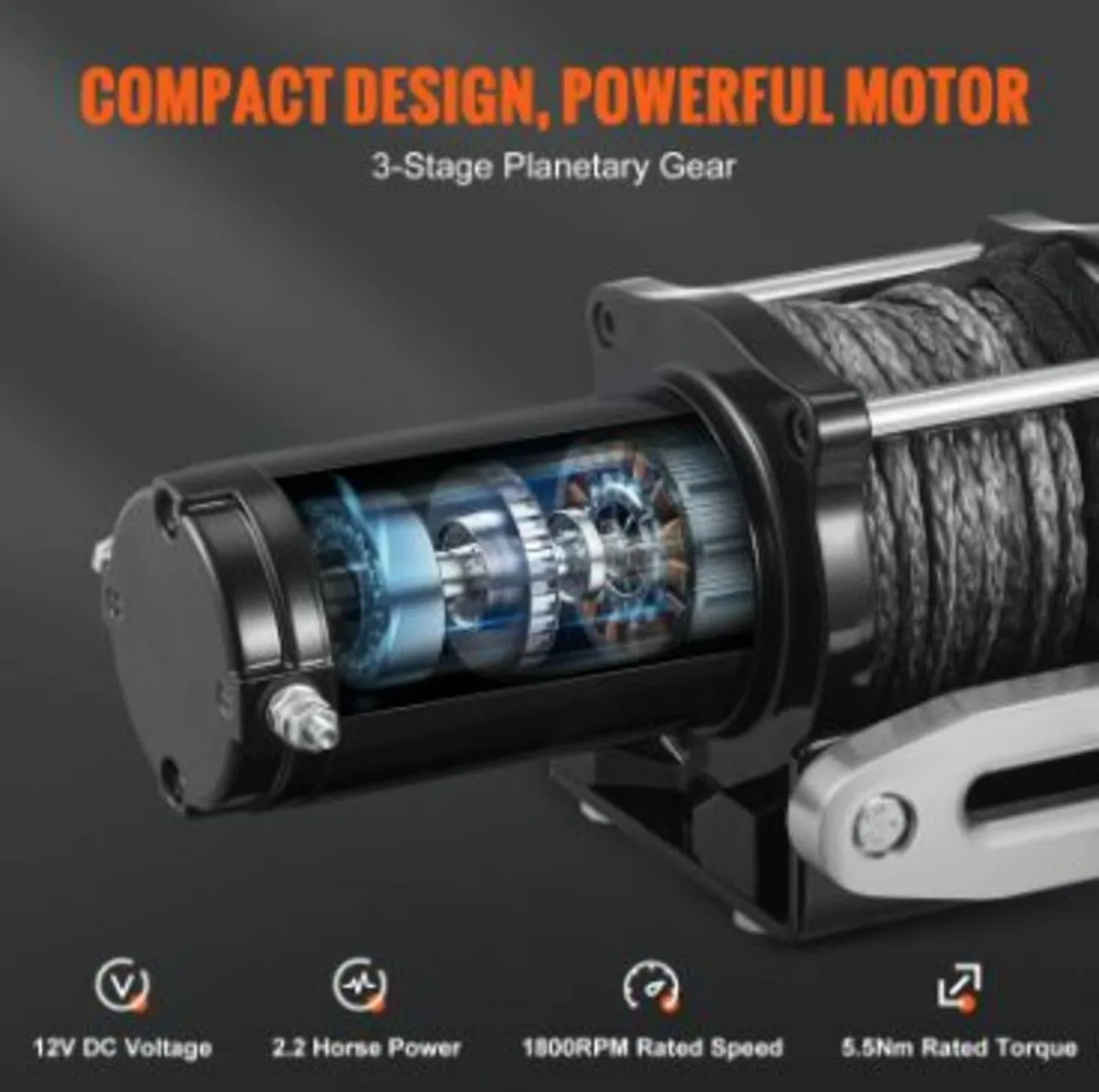Electric Winch, 12V 4500 lb Load Capacity Nylon Ro - Image 4