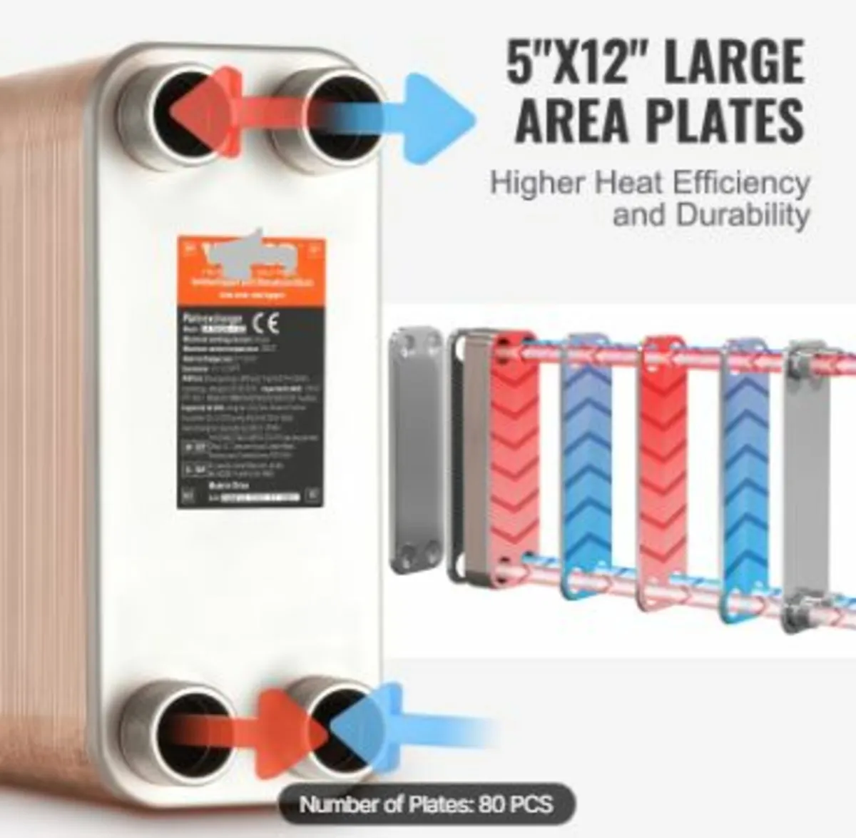 80 Plate Heat Exchanger 4*1-1/4" MNPT Ports 5"x 12 - Image 2