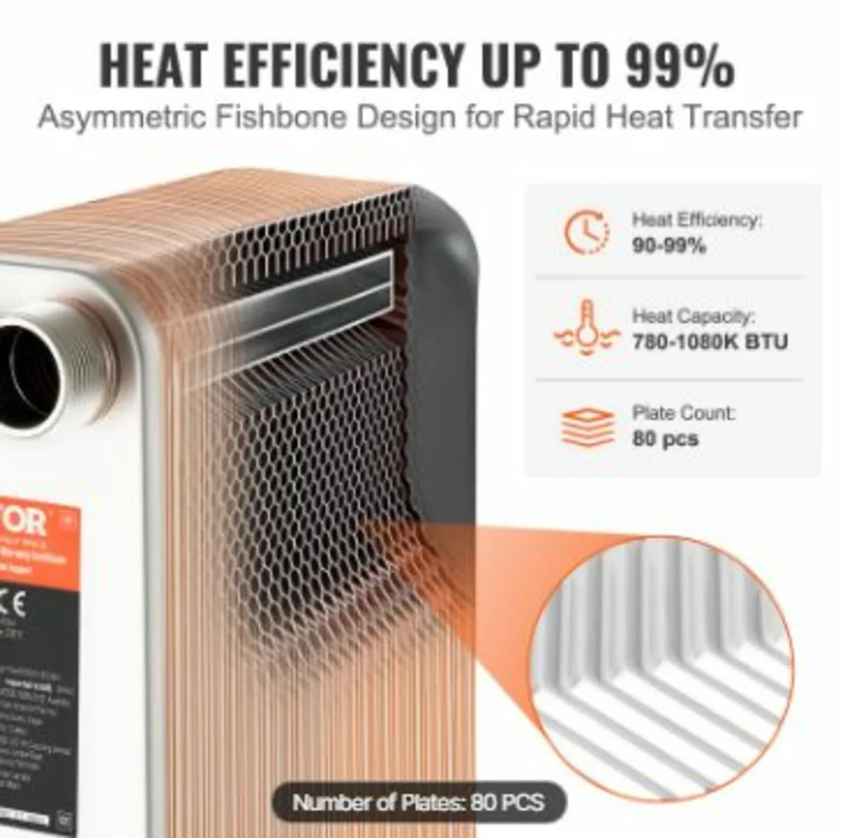 80 Plate Heat Exchanger 4*1-1/4" MNPT Ports 5"x 12 - Image 3