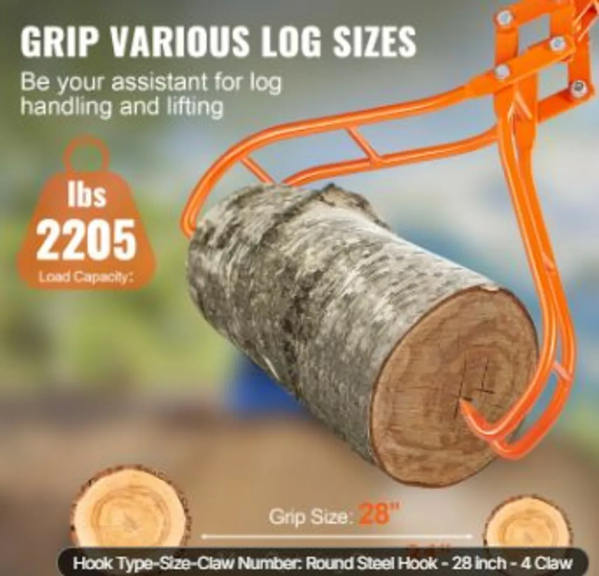 Timber Claw Hook, 28 inch 4 Claw Log Grapple - Image 2