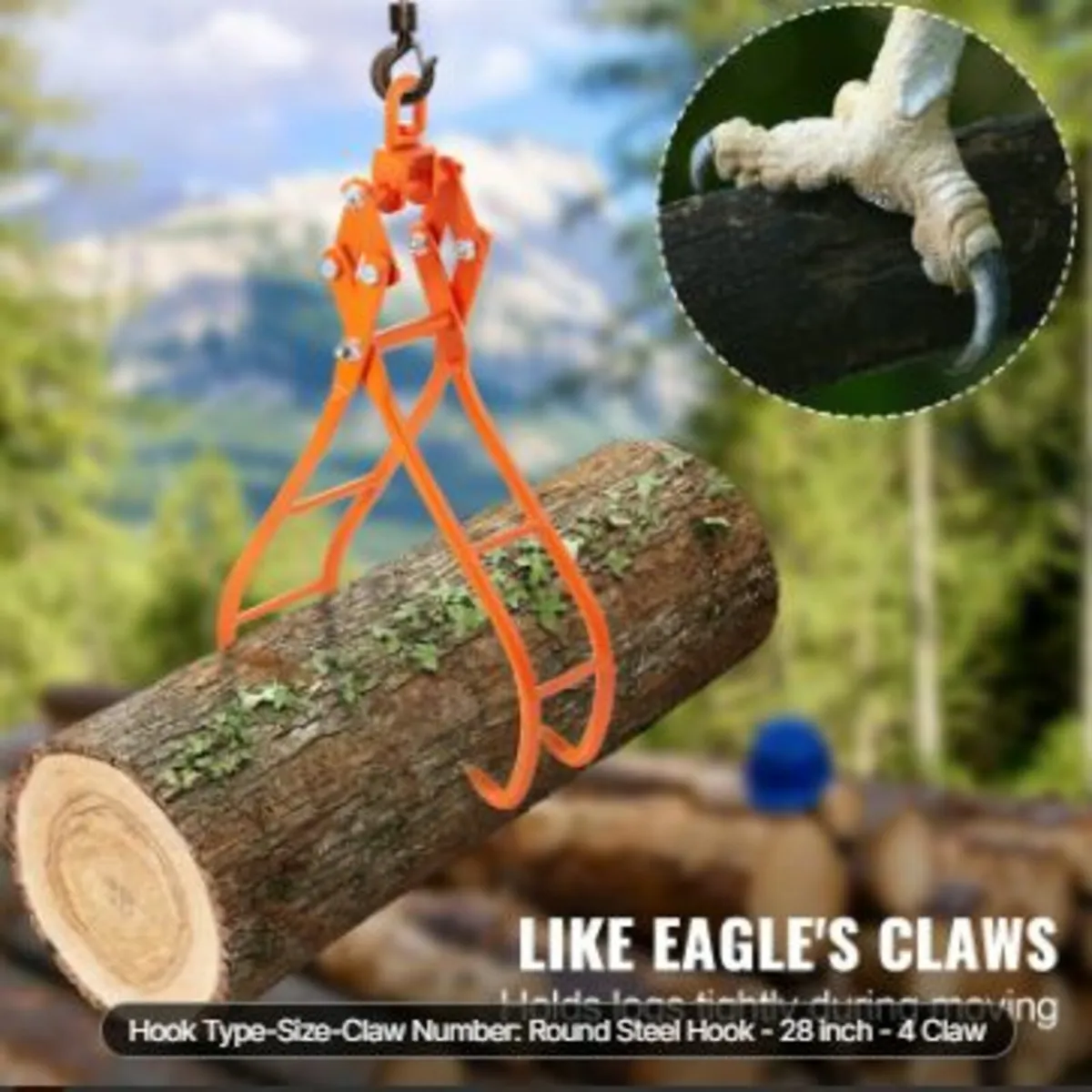 Timber Claw Hook, 28 inch 4 Claw Log Grapple - Image 3