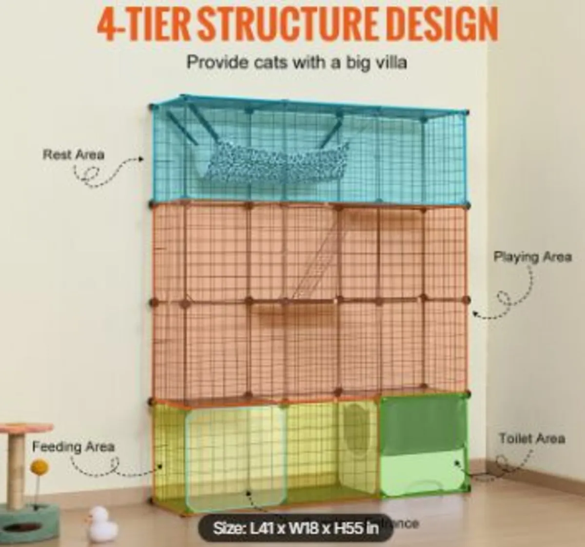 Large 4-tier Cat Cage 41 x 14 x 55" Metal Wire - Image 2