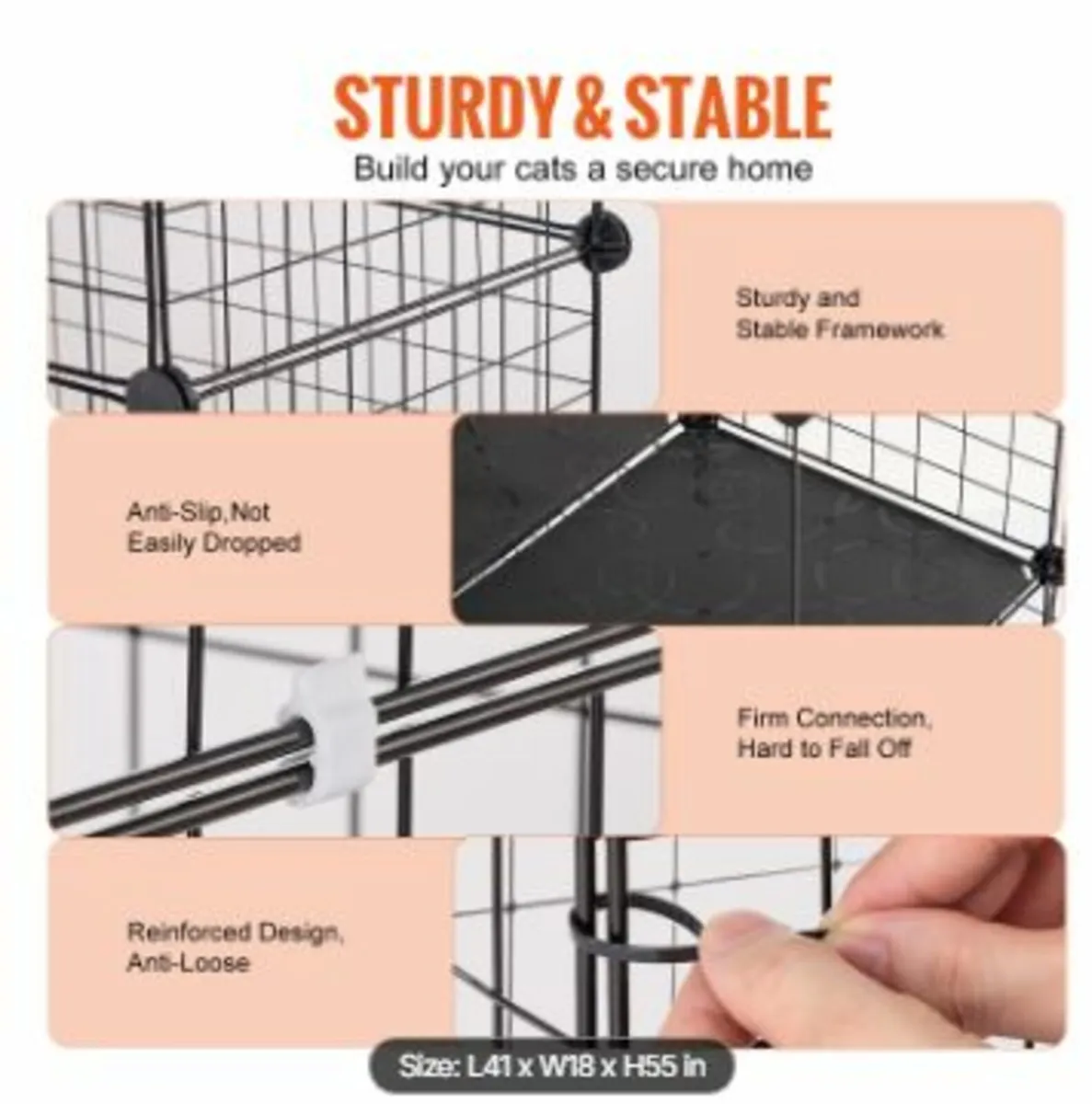 Large 4-tier Cat Cage 41 x 14 x 55" Metal Wire - Image 3