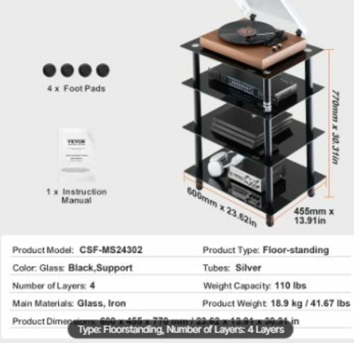 4-Tier AV Media Stand Strengthene - Image 4