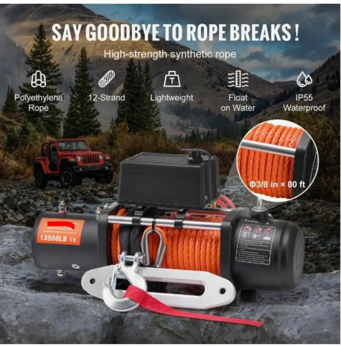 Electric Winch Truck 13,500 lb Synthetic Rope - Image 3