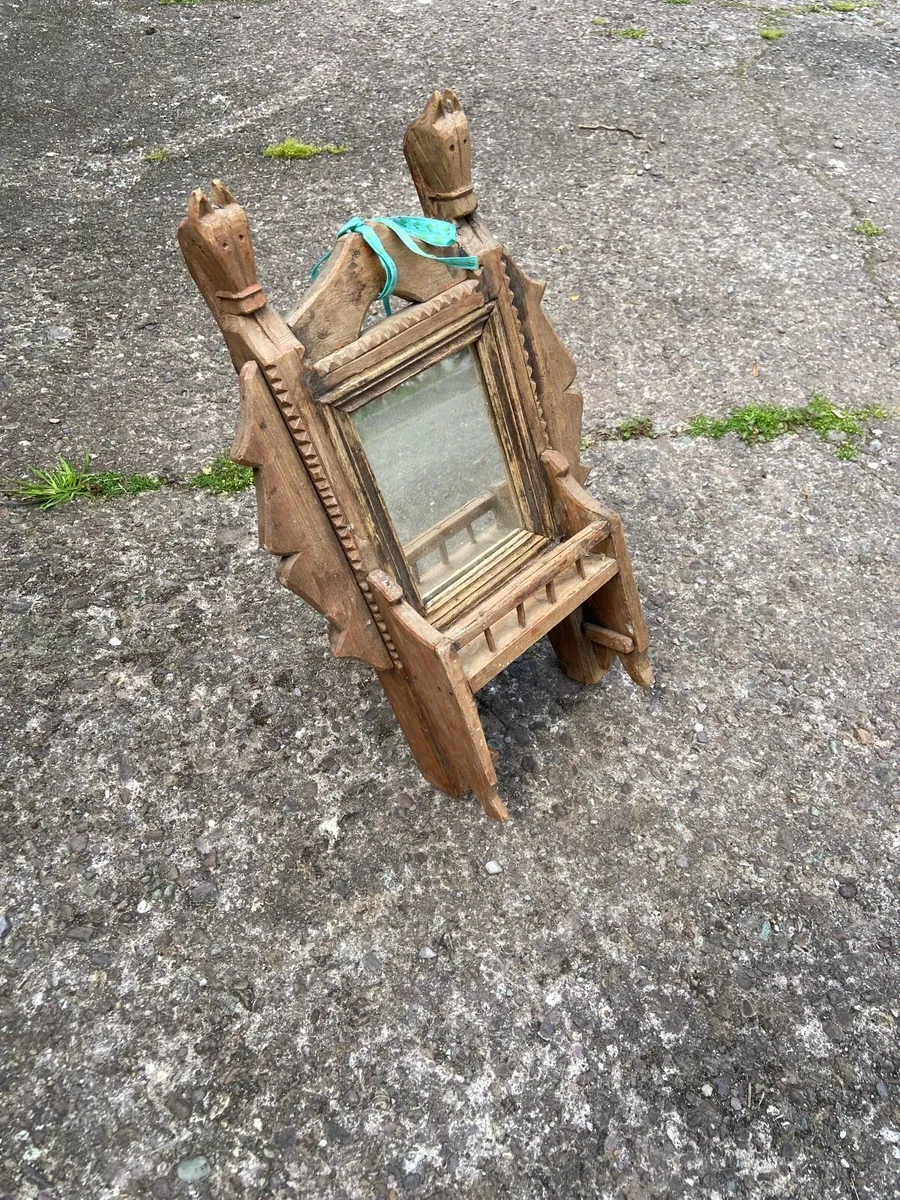 Unusual Hand Carved Wooden Framed Mirror - Image 1