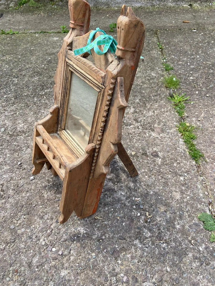 Unusual Hand Carved Wooden Framed Mirror - Image 2