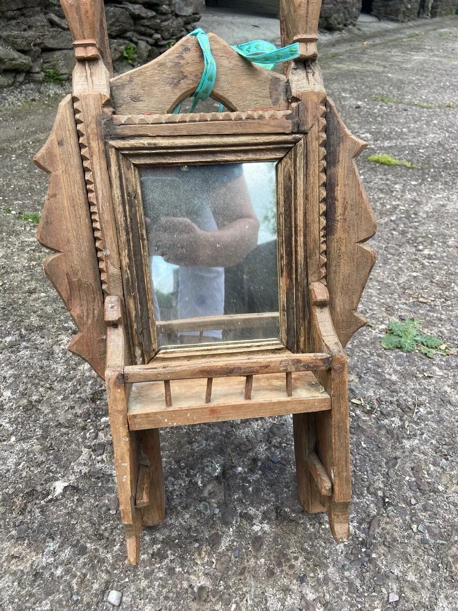Unusual Hand Carved Wooden Framed Mirror - Image 4