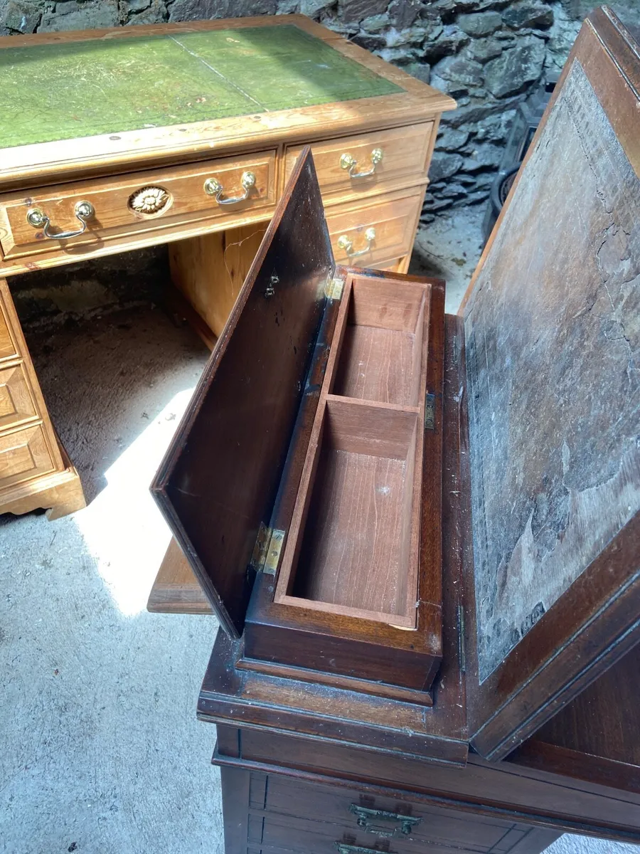 Unusual Antique Leather Topped Bureau Desk with Dr - Image 2