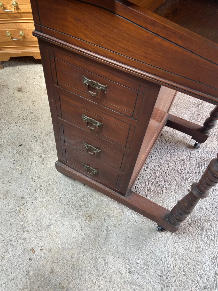 Unusual Antique Leather Topped Bureau Desk with Dr - Image 4