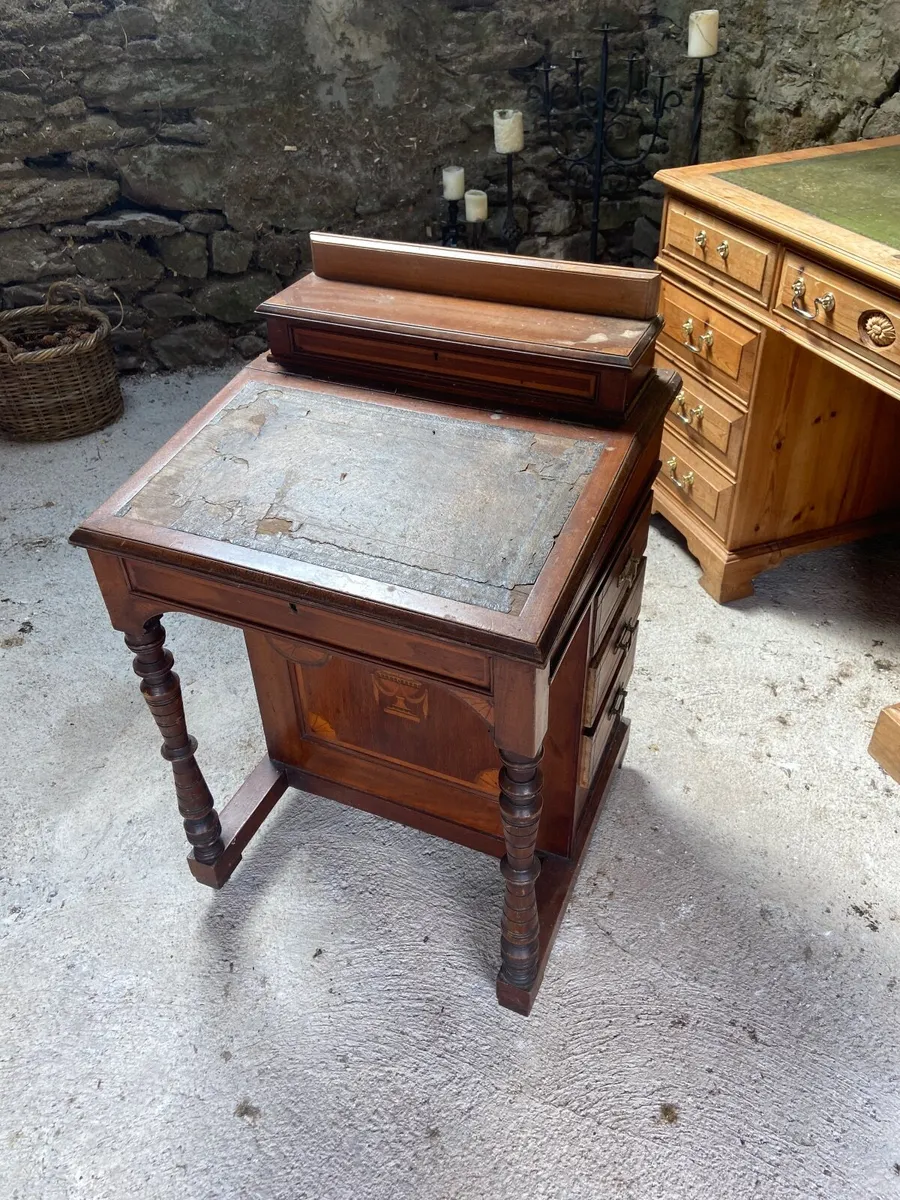 Unusual Antique Leather Topped Bureau Desk with Dr - Image 1