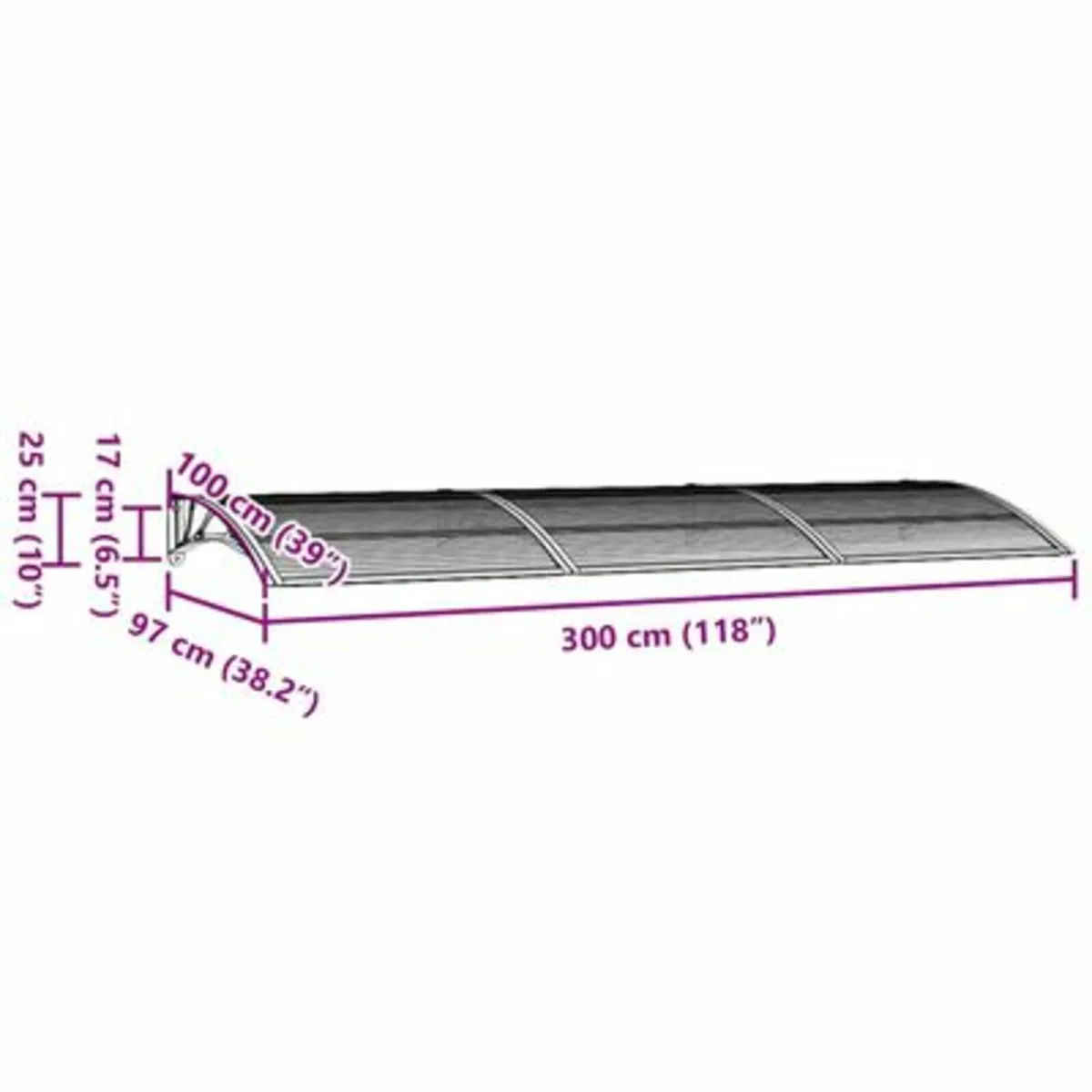 Door Canopy Grey 300x100 cm Polycarbonate - Image 3