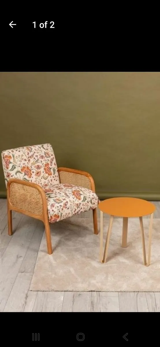 Oak Rattan Tapestry Chair New - Image 1