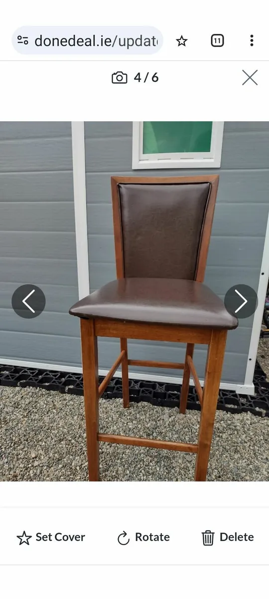 Walnut kitchen bar stool with brown leather seat - Image 1