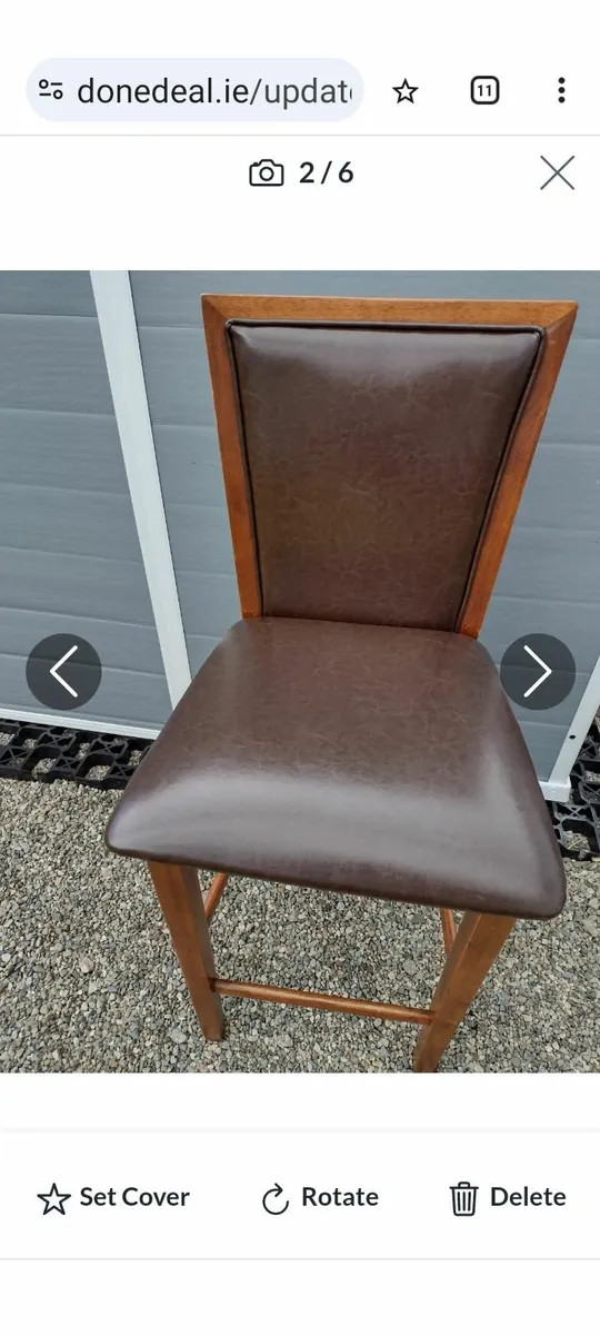 Walnut kitchen bar stool with brown leather seat - Image 2