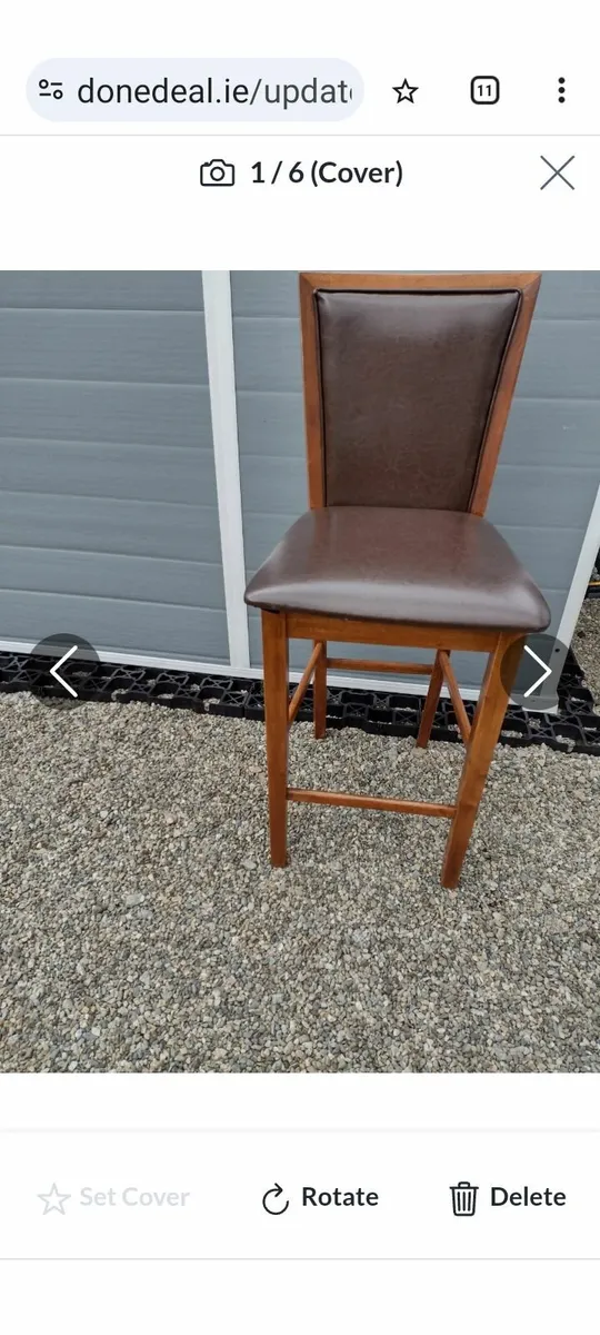 Walnut kitchen bar stool with brown leather seat - Image 3