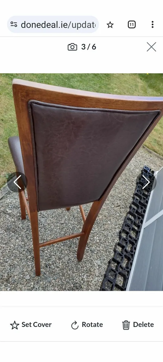 Walnut kitchen bar stool with brown leather seat - Image 4