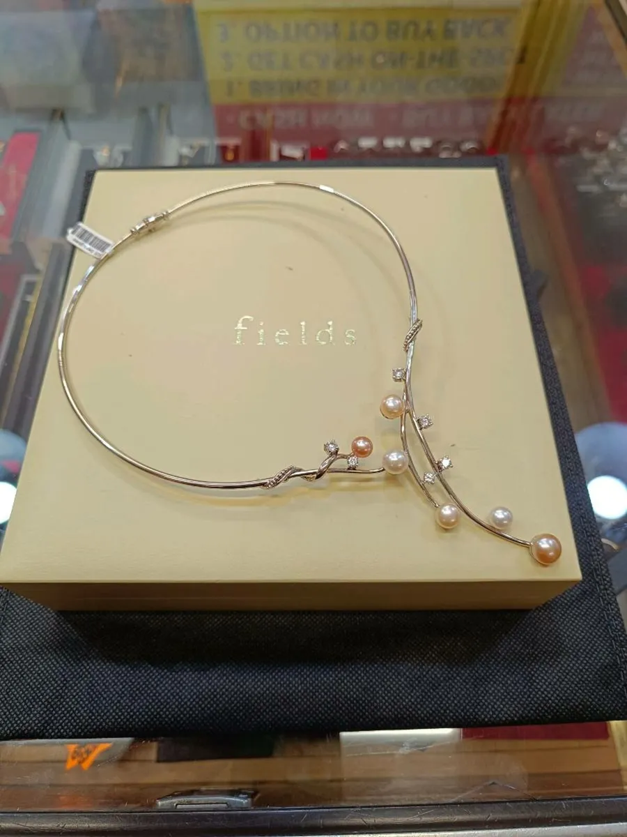 Silver, Pearl & Zirconia Necklace, Fields, Vintage - Image 1