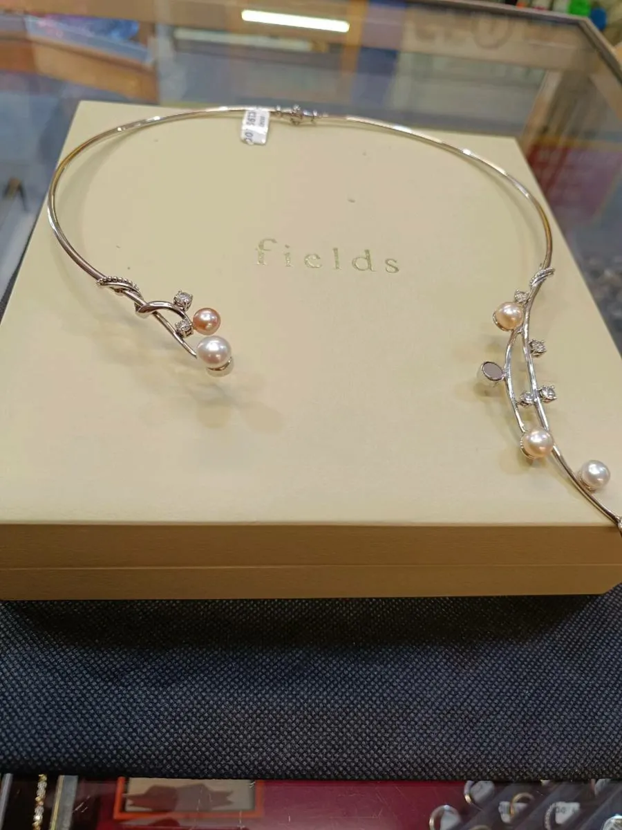 Silver, Pearl & Zirconia Necklace, Fields, Vintage - Image 2