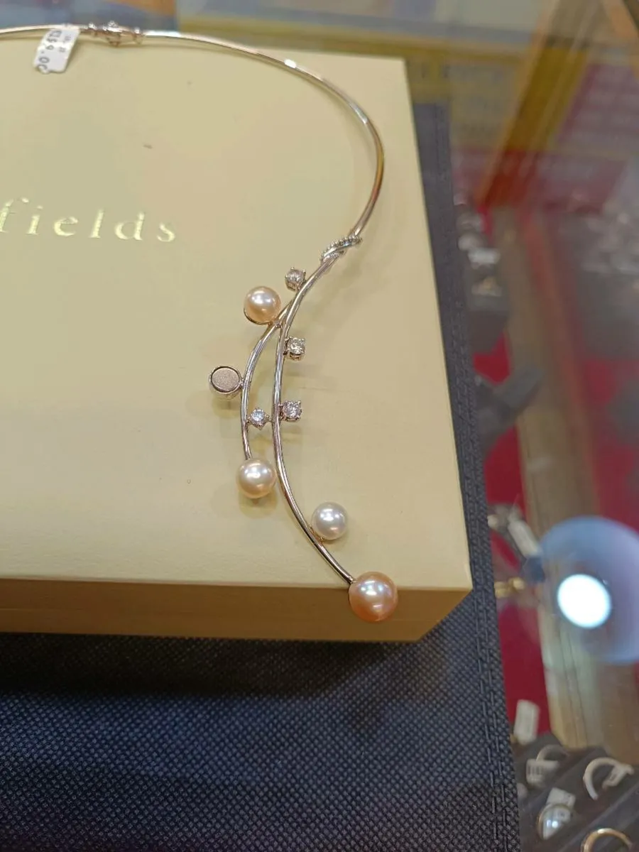 Silver, Pearl & Zirconia Necklace, Fields, Vintage - Image 3