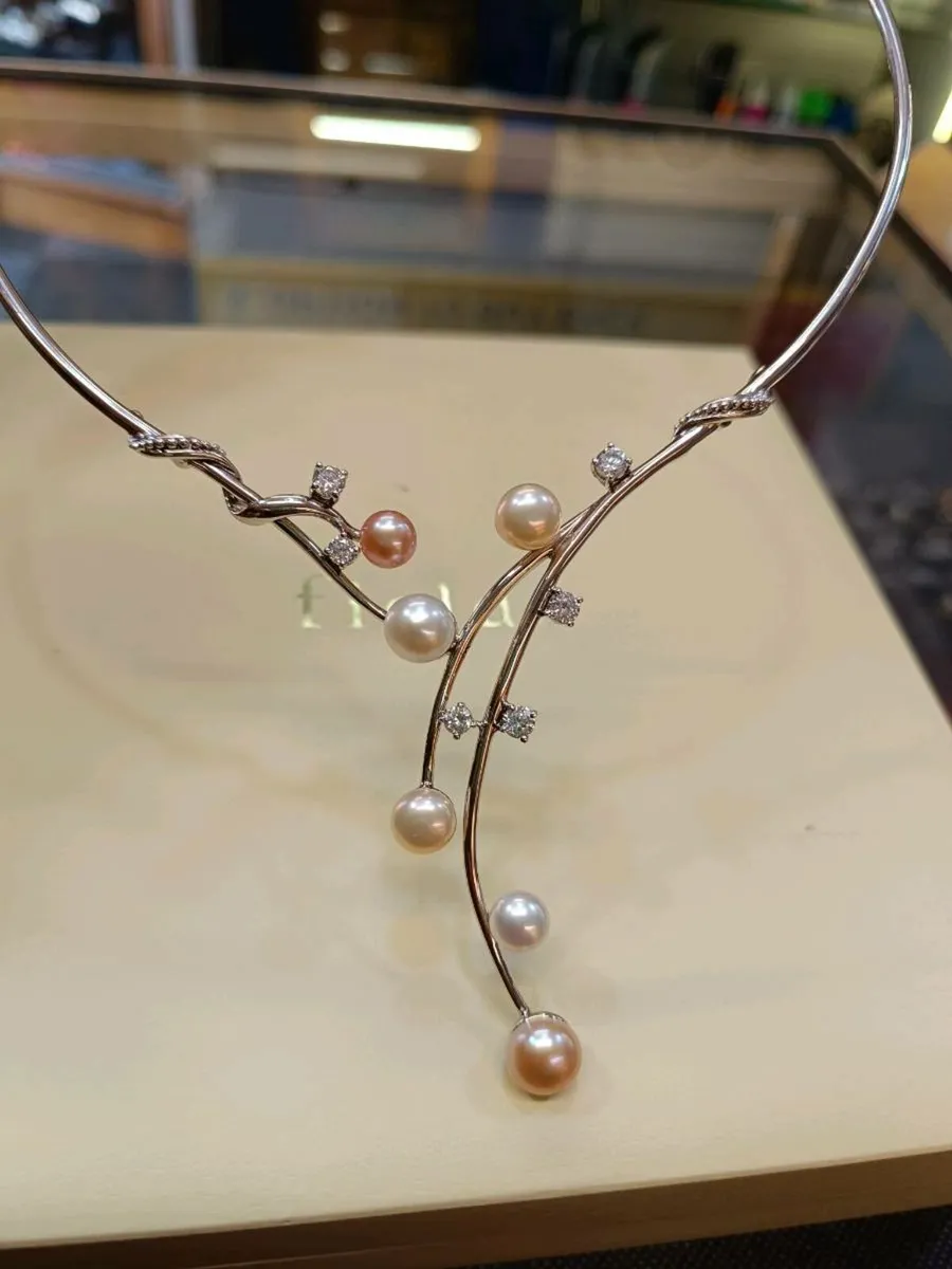 Silver, Pearl & Zirconia Necklace, Fields, Vintage - Image 4