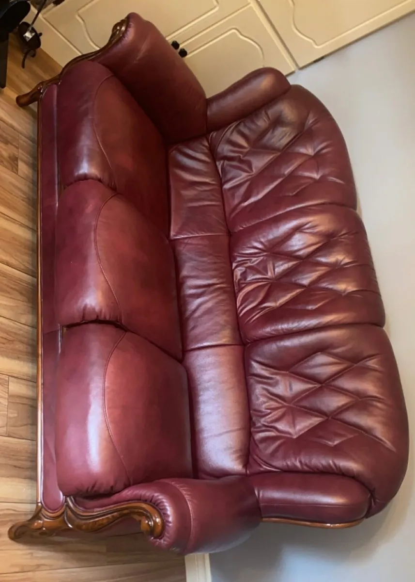 Wine Italian Leather Sofa - Image 2