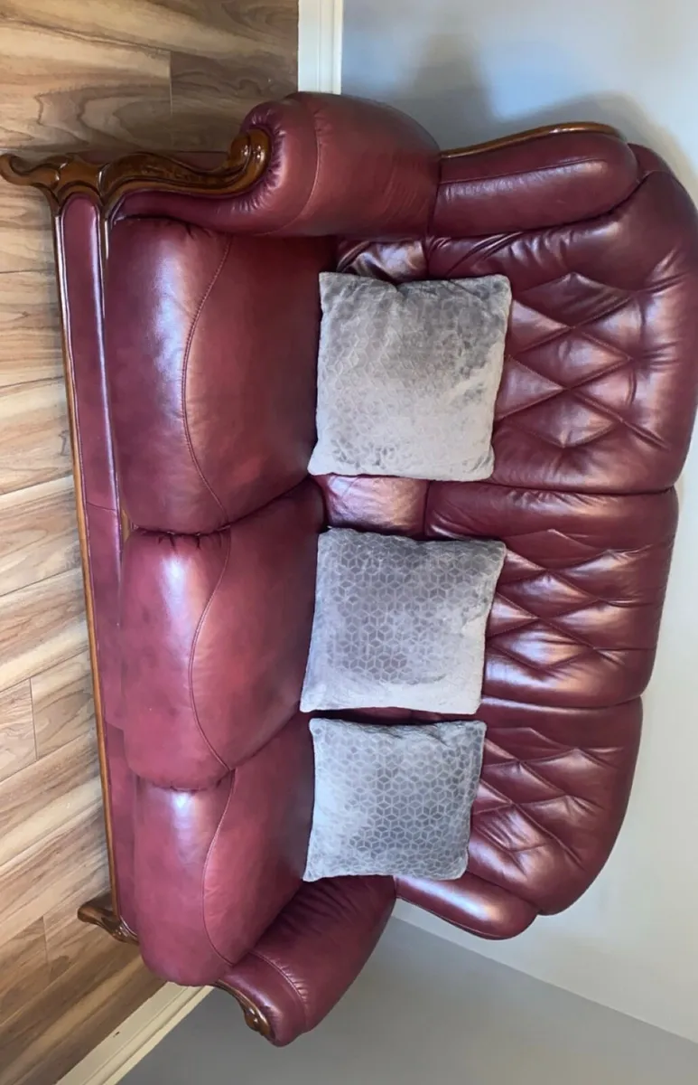 Wine Italian Leather Sofa - Image 1
