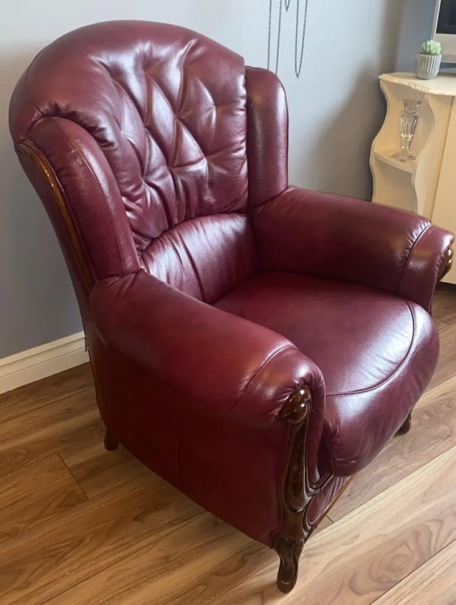 Wine Italian Leather Sofa - Image 3