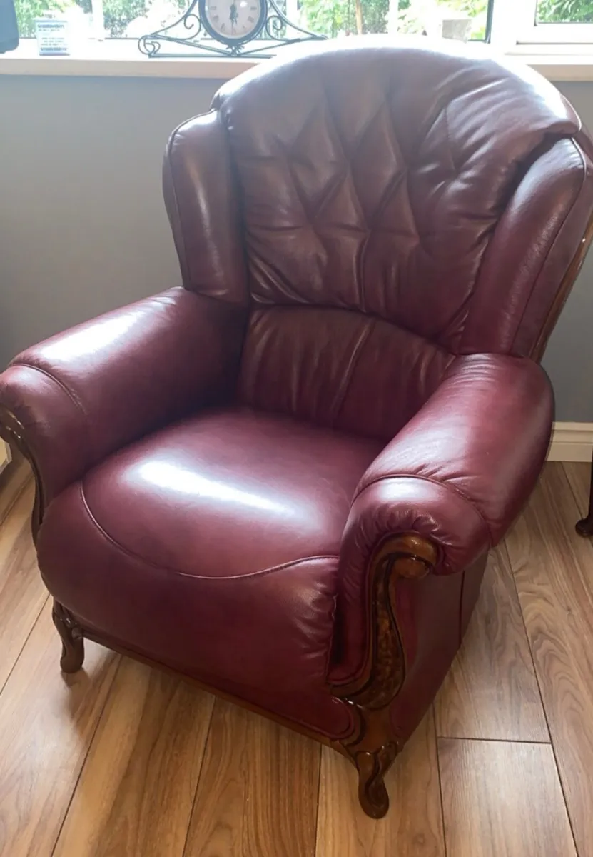 Wine Italian Leather Sofa - Image 4