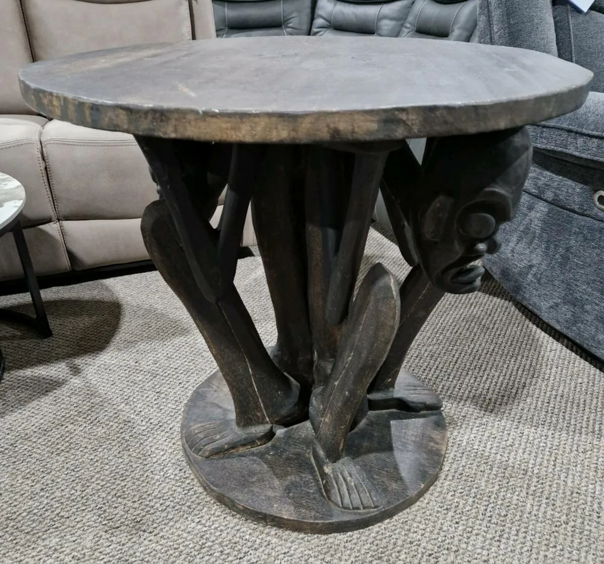 African tribal hand carved table - Image 3