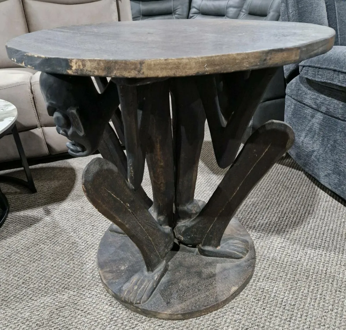 African tribal hand carved table - Image 4